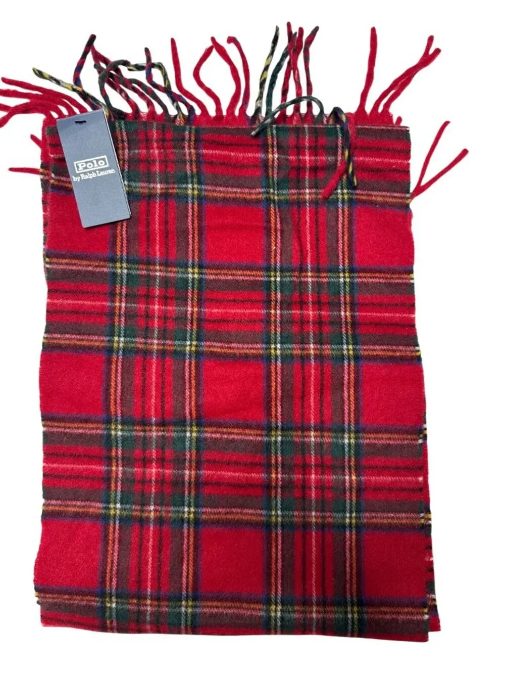 NWT Polo Ralph Lauren Cashmere Tartan Plaid Scarf Royal Stew Size One Size (3QTY
